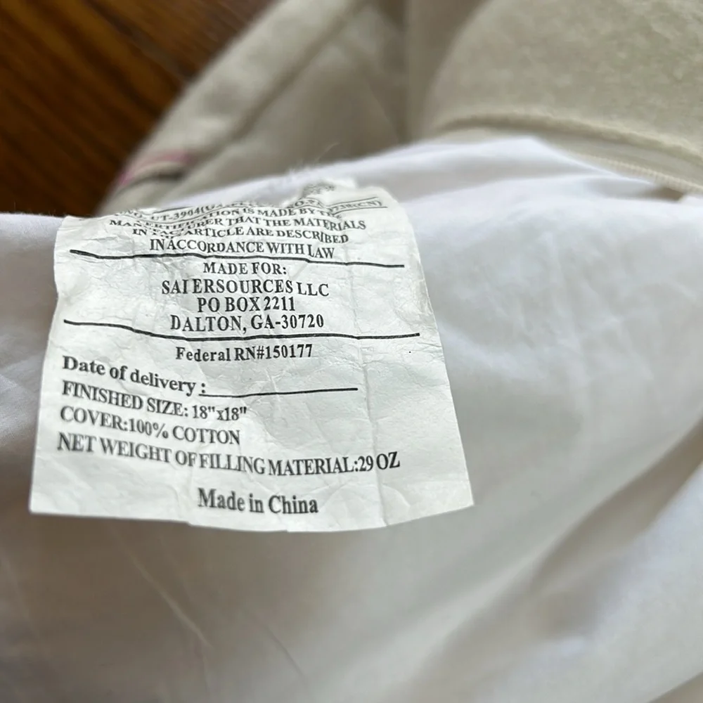 India embroidered 18” square feather pillow.  Excellent used condition.